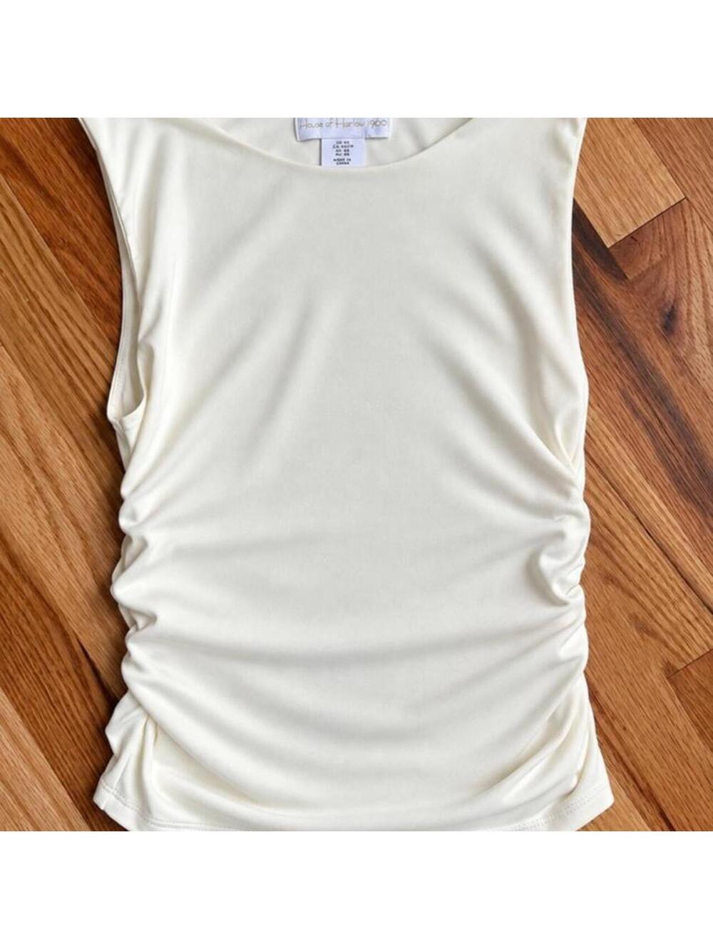 House of Harlow 1960 Cream Ruched Side Sleeveless Top Women Boat Neck XS
